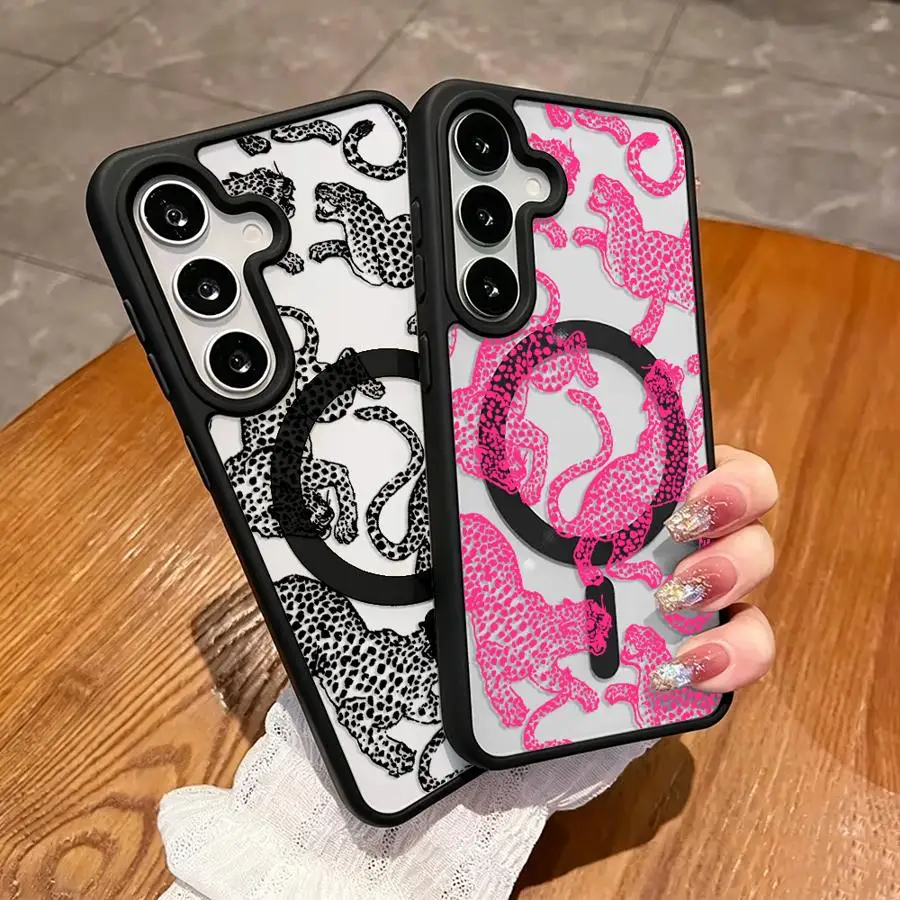 Case for Samsung Galaxy S26 S26+ S25 Ultra S25 S24+ Plus S22 S24 FE S23+ S23 Magnetic Phone Cover Animal Leopard