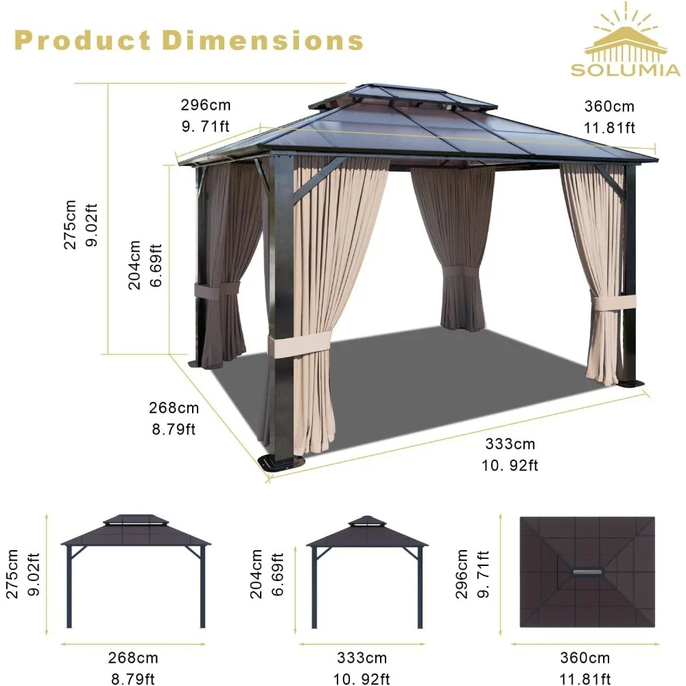 

Альтанка с двойной крышей в алюминиевой рамке, поликарбонатными панелями и наружной сеткой для навеса для заднего двора