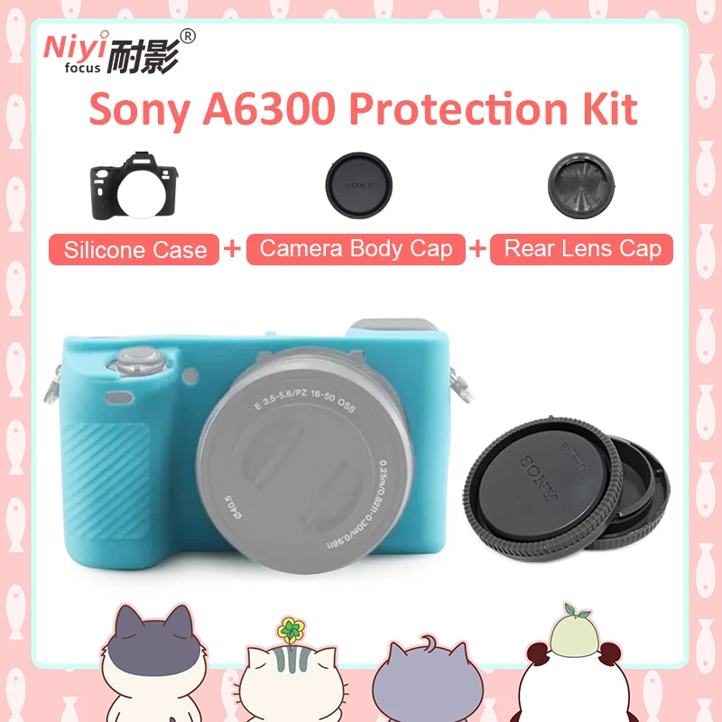 Soft Silicone Case With Camera Body Cap and Lens Rear Cap Rubber Body For Sony A6300 ILCE-6300 Sony A6400 Alpha 6400 ILCE-6400