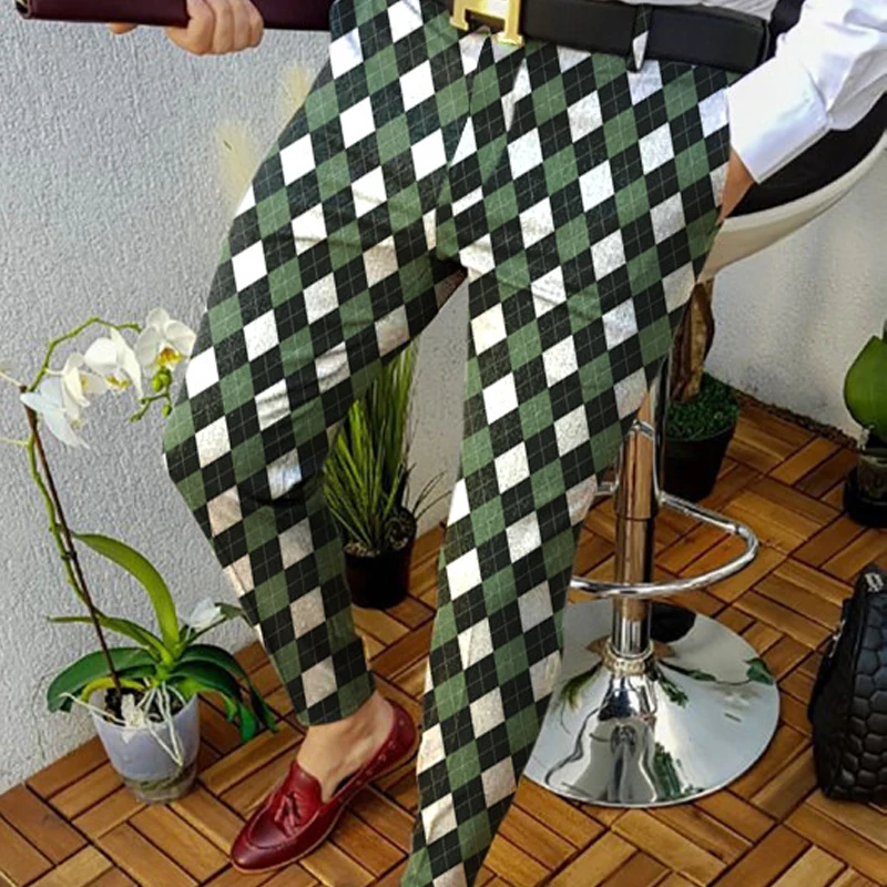 الرجال الصيف أزياء الاتجاه مستقيم الساق الرجعية 3D المطبوعة أقدام صغيرة مريحة الأعمال عارضة السراويل دعوى السراويل #3