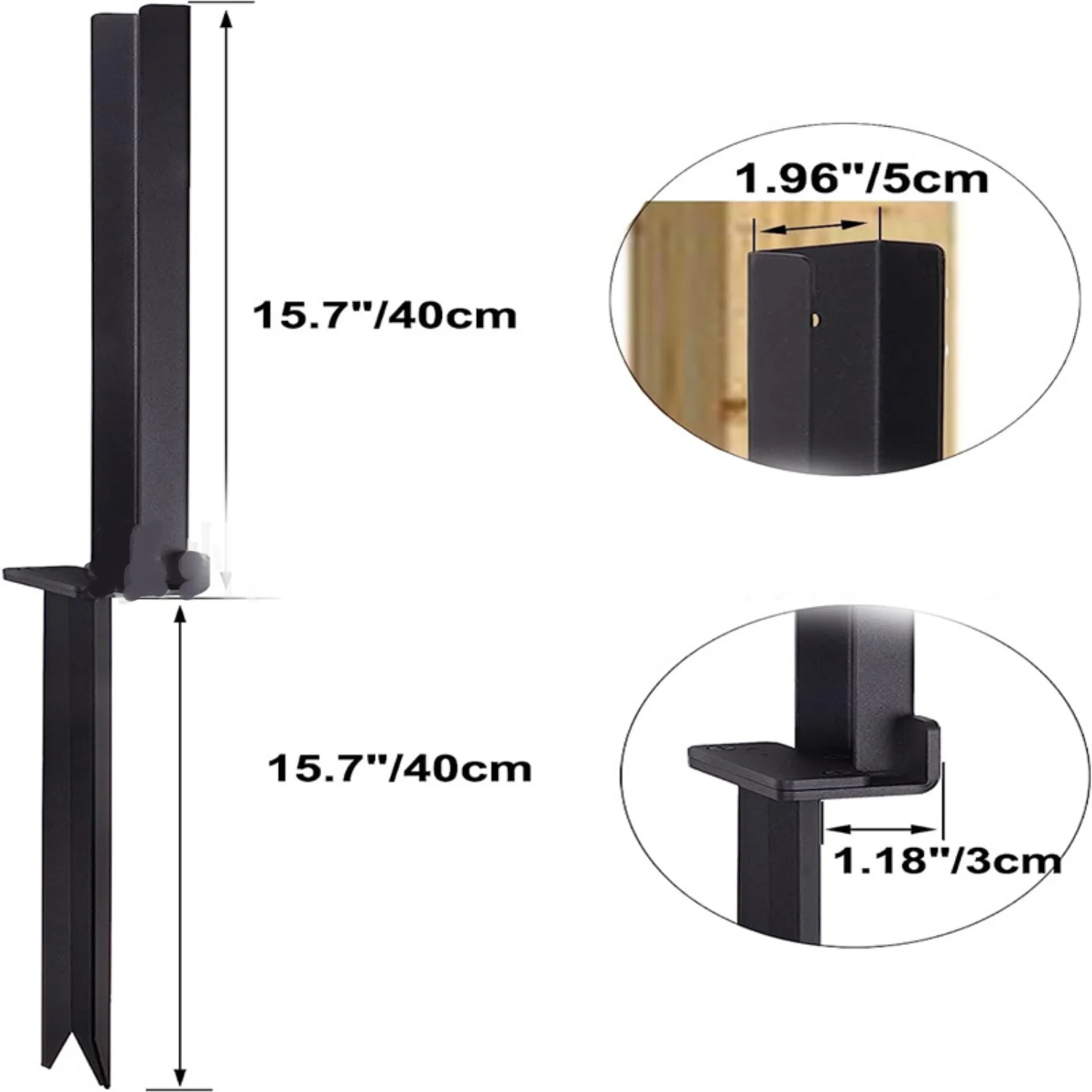 عمود السياج الثقيل ذروة أرضية ثابتة باللون الأسود مع ذراع لقط قابل للتعديل بقطر 5-15 سم للمعادن الخشبية #3