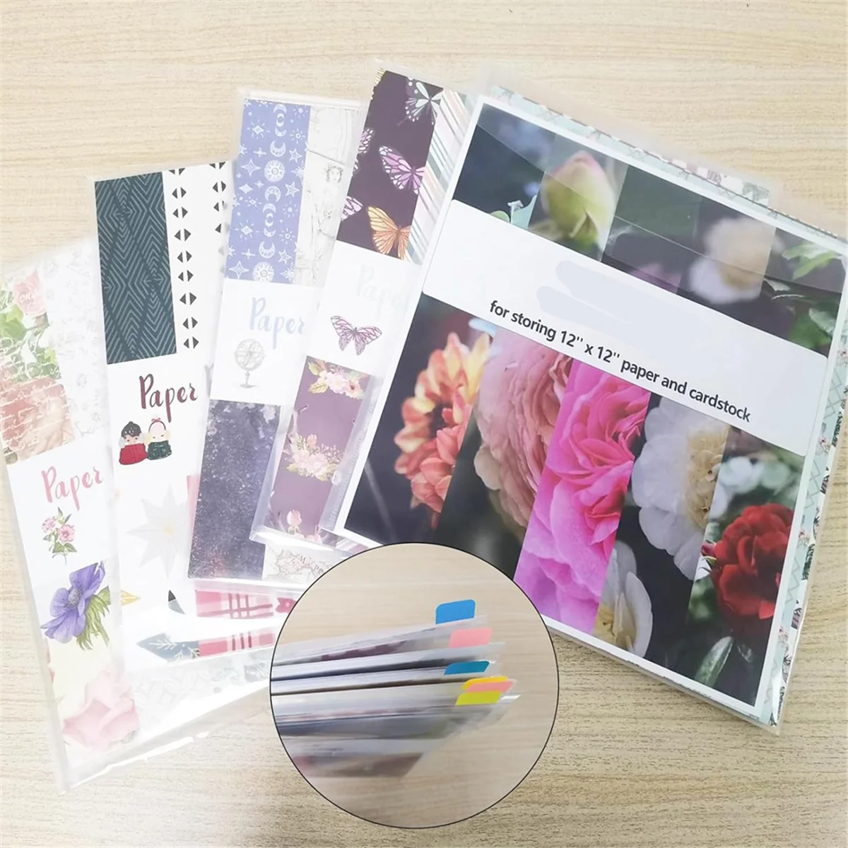 Gfc-12Pieces Scrapbook Organizer Envelopes Storage Pockets Sleeves for Storing 12 X 12inch Paper,with 60 Pcs Label Stickers