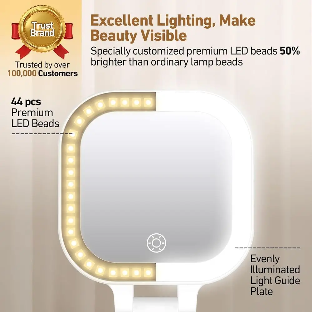 مرآة مكياج محمولة بإضاءة LED، تكبير 1x/30x، 3 إعدادات ألوان، مدمجة وقابلة للتعليق، تتضمن ملقط #6