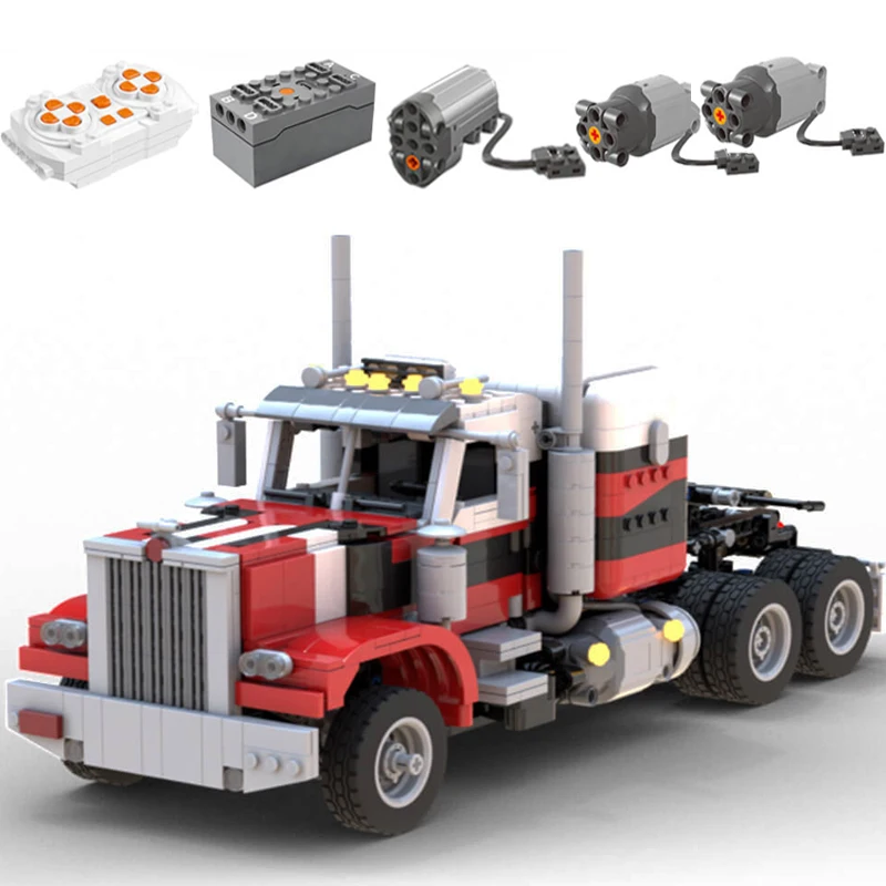 1538PCS MOC city industrial RC Peterbilted 359 Semi Truck trailer tractor Tower Head model creative ideas Toy technology Blocks