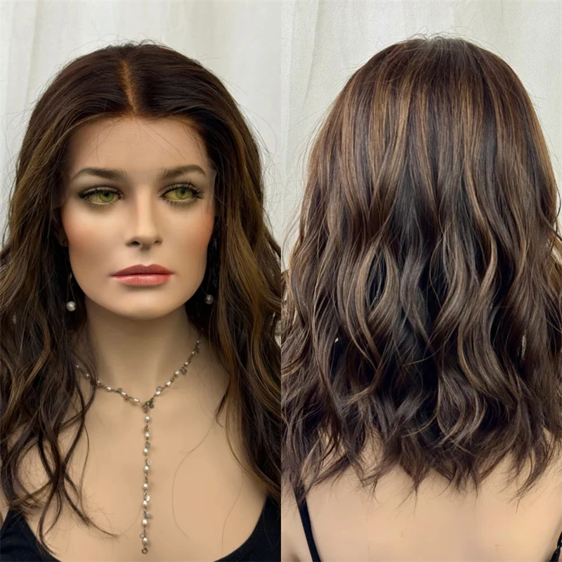 

Woman Wigs 13x4 Ombre Dark Caramel Brown Highlights Synthetic HD Lace Front Wig Preplucked Hairline Party Daily Cosplay Wigs