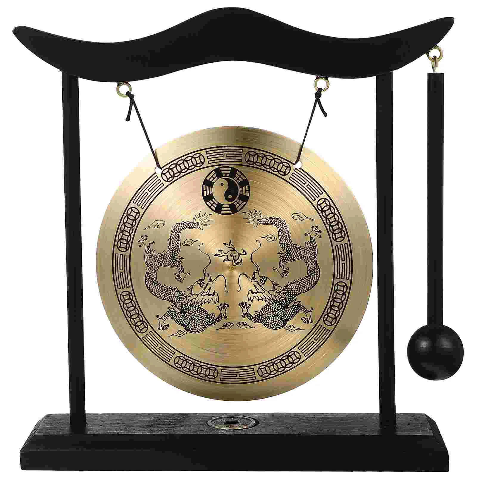 

Double Dragon Copper Gong Ornaments Feng Shui Chinese Decor Table Instrument Desk Gongretro Crystal Metal Office