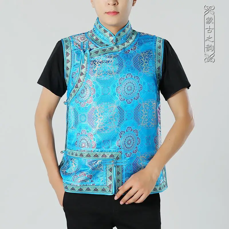 Mongolian element vest men's handmade buckle stand-up collar traditional vest