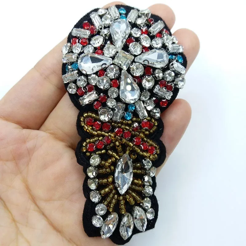 3D Handmade crystal beaded patches for clothing Trophy Flower sequins beading decorative parches Rhinestone flowers applique