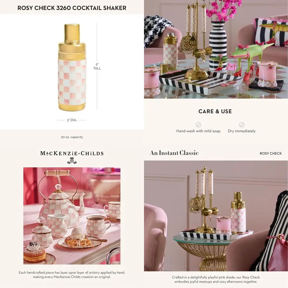 

20 oz Pink & White Striped Stainless Steel Cocktail Shaker Set for Home Bartending