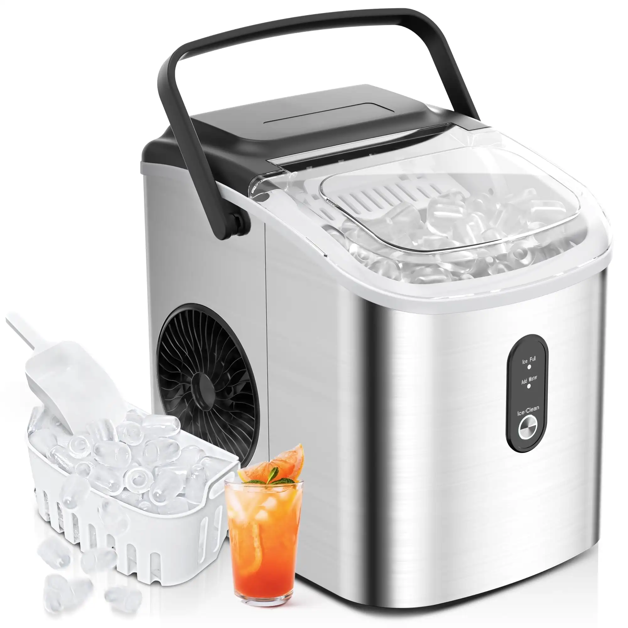 

Ice Maker Countertop, Portable Ice Machine with Carry Handle, Self-Cleaning Ice Makers with Basket and Scoop, 9 Cubes in 6 Mins