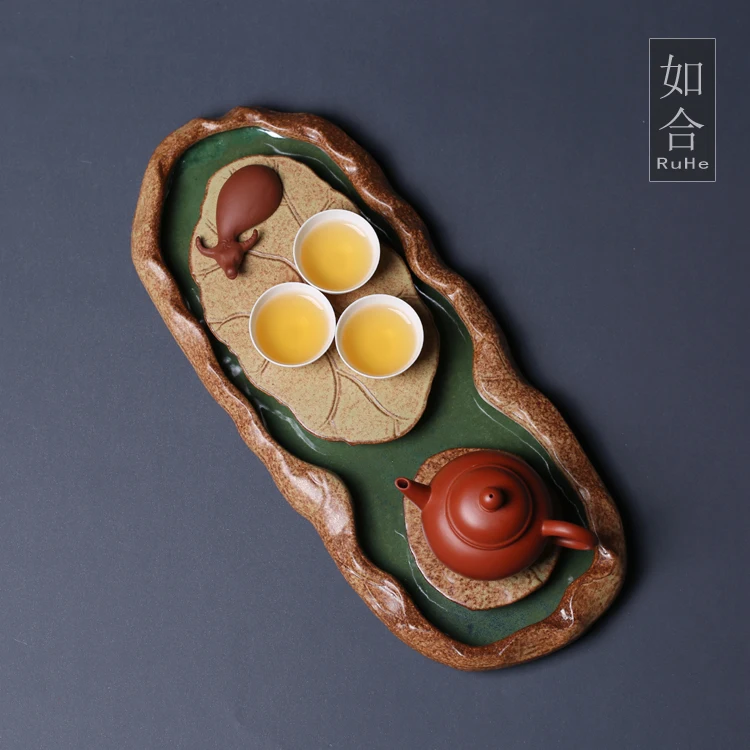 Small tea tray, coarse pottery, Japanese style, dry foam tray, imitation stone tea tray, portable and small tea table