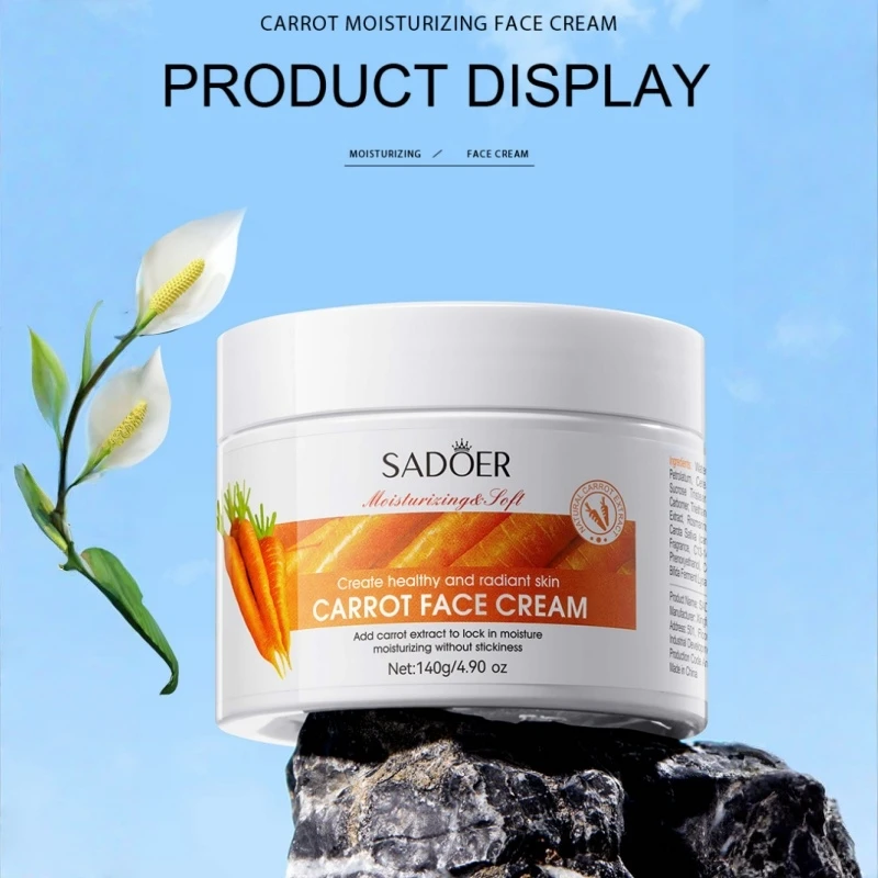 140g Carrot Moisturizing Cream, Containing Carrot Extract, Niacinamide and Other Ingredients, Has a Moisturizing and Refreshing Texture, Can Hydrate and Moisturize the Skin, Helps Solve the Problem of Dry and Dehydrated Skin, and Keeps the Skin Moist, Plump, and Elastic, Resulting in a Smooth and Delicate Skin Condition. Daily Skincare, Natural and Gentle, Easy to Apply and Massage In, Easy to Absorb, Alcohol-Free Formula, Cares for the Skin.