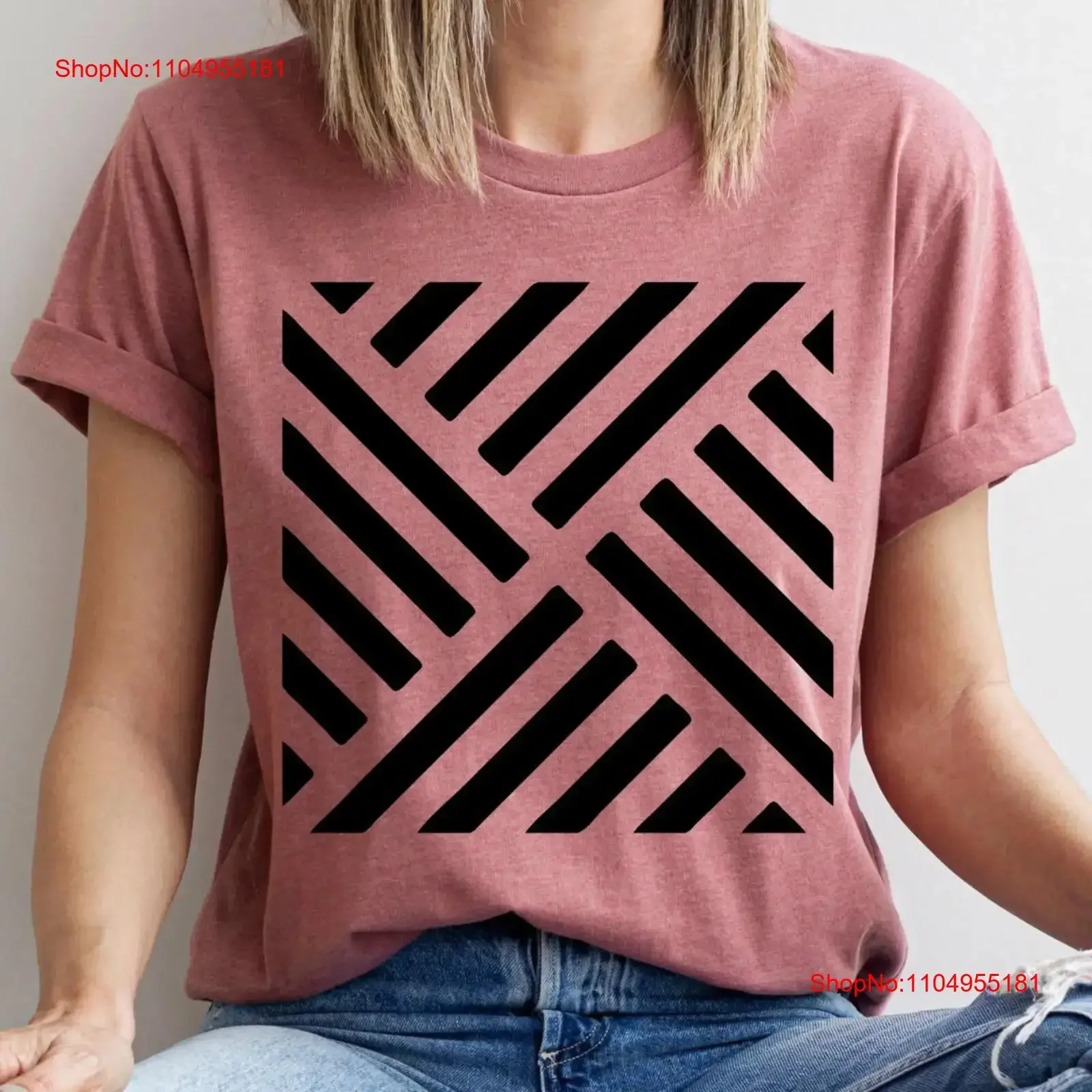 

Футболка с абстрактным узором в полоску, минималистичный стиль в стиле бохо, современные геометрические линии, винтажная стираная модная дышащая стильная повседневная футболка унисекс