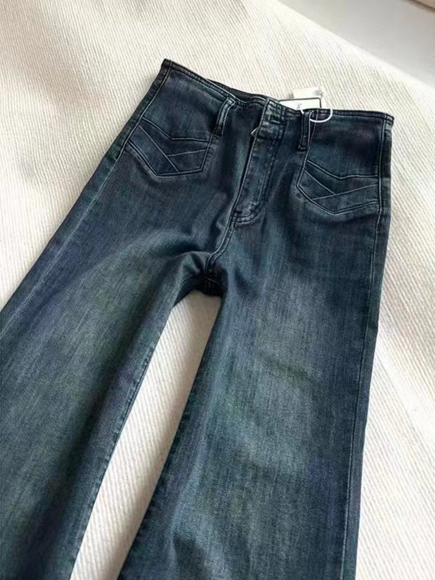 Retro Loose Fit Women's Jeans High Waist Straight Leg Casual Style Zipper Closure Floor Length Draping Bootcut Pants