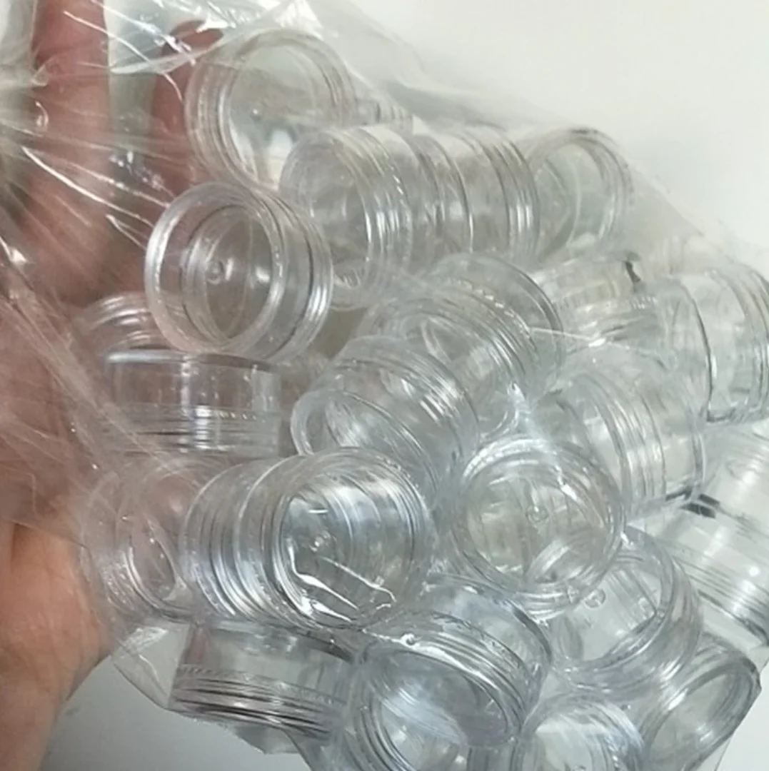 Contenedores de muestras transparentes para crema, mini cosméticos, 50 Uds., 5g, tarros transparentes, bálsamo, decoración de uñas, cuidado de labios, cuidado de la piel (latas portátiles pequeñas)