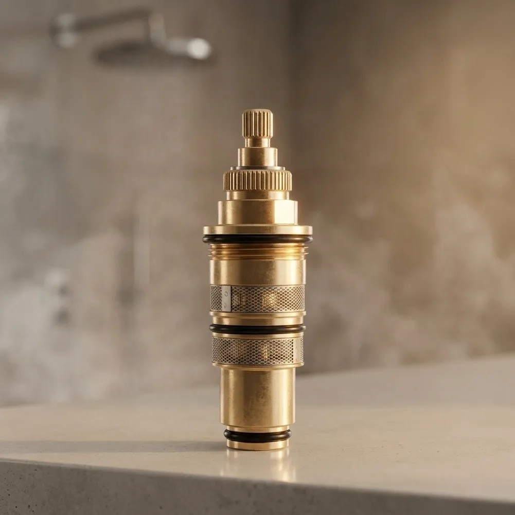 Thermostatic Shower Cartridge Replacement for Mixer Faucet Valve Gold Finish Brass Construction Bar Type Compatibility