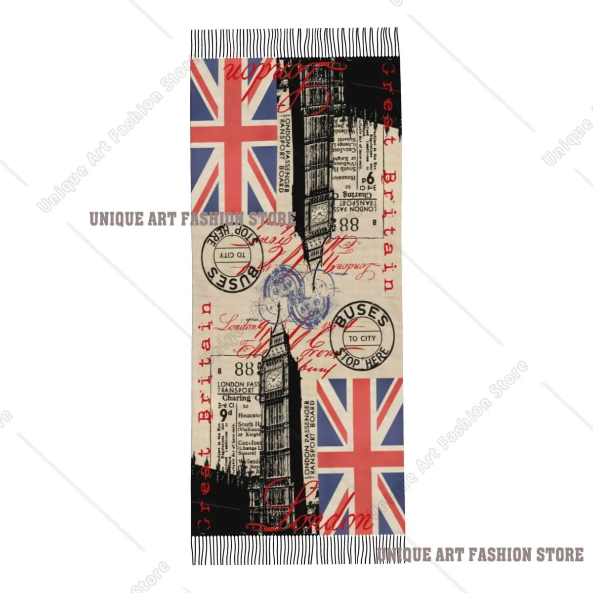 مخصص ريترو خمر لندن شرابة وشاح المرأة شتاء خريف شالات دافئة يلتف الإناث المملكة المتحدة العلم البريطاني الأوشحة