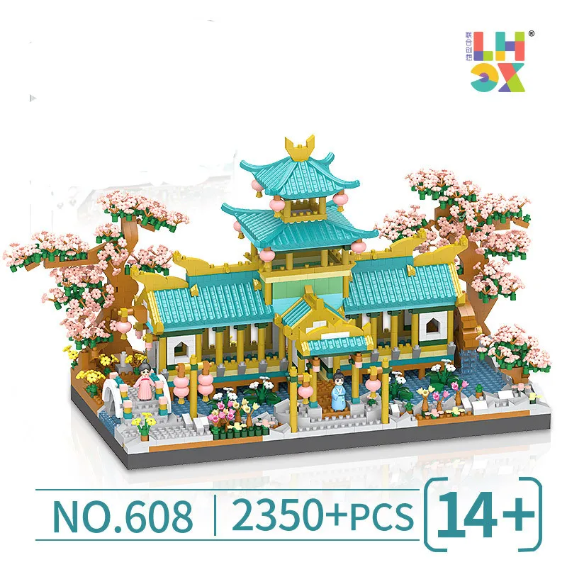 3D Mirco Retro Chinese Style Countyard Architecture Building Block Idea Street View Flower Garden Decor Bricks DIY Toys Gifts