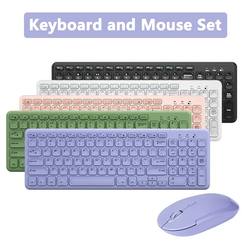 Pastel Lavender Purple Wireless Keyboard and Mouse Set 2.4G Plug and Play Silent Click Portable Lightweight For Laptop PC Office