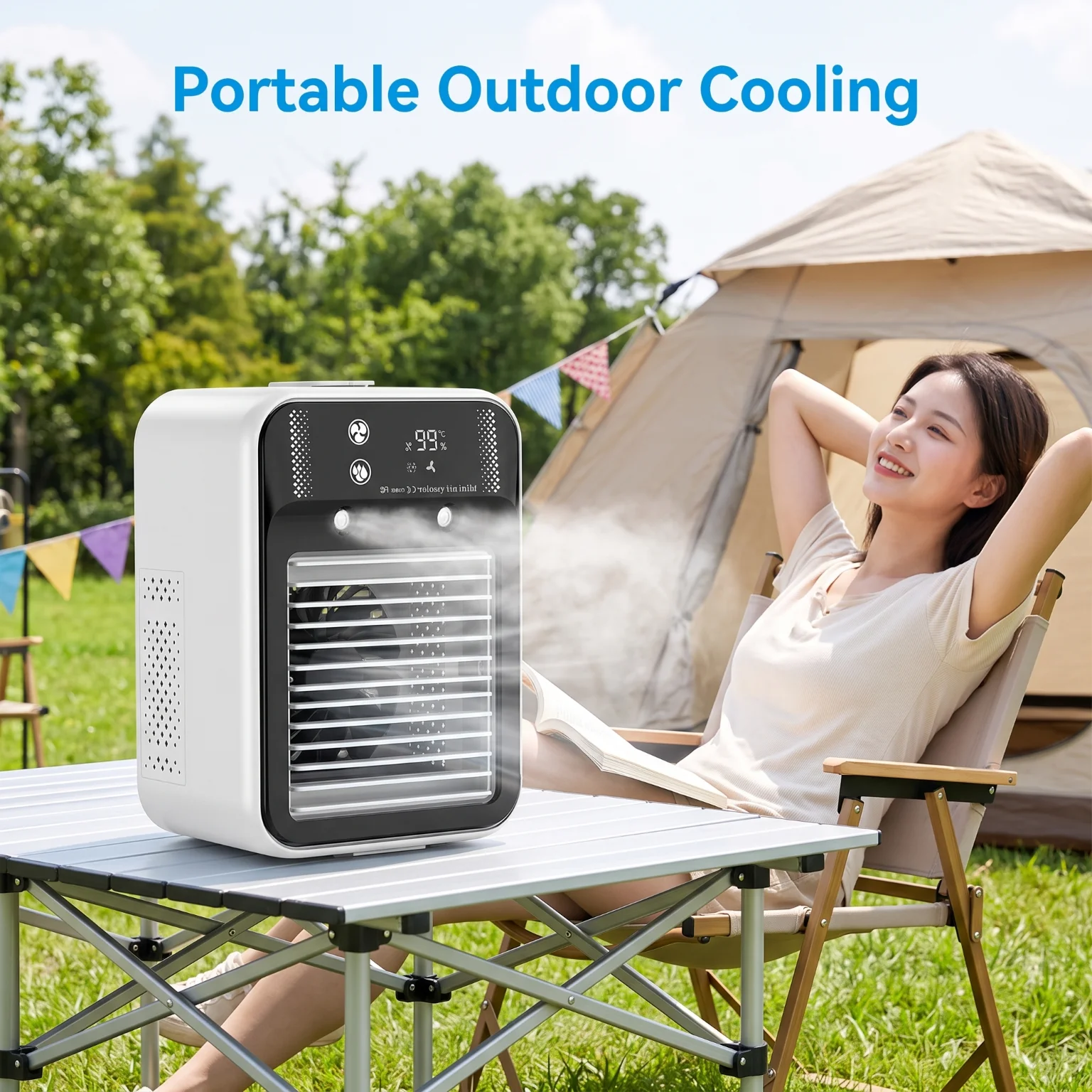 Portable Mini Air Cooler Fan Nano Mist Humidifier Digital Display 2 Wind Speed 500ml Tank Adjustable Air Outlet Type-C Rechargeable Desktop Cooling Fan