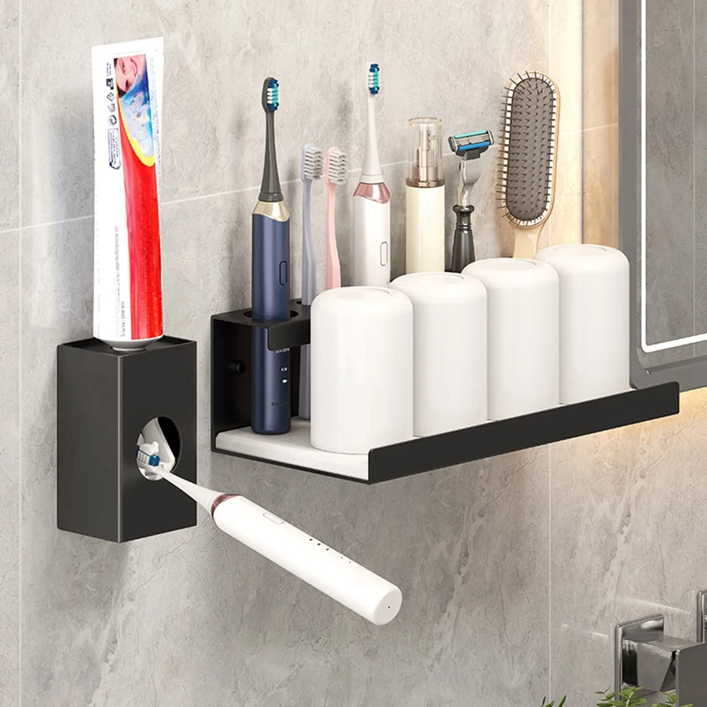 Wall-Mounted Toothbrush Holder with Diatom Base, Bathroom Storage Shelf for Toothbrush and Toothpaste, No Drilling B