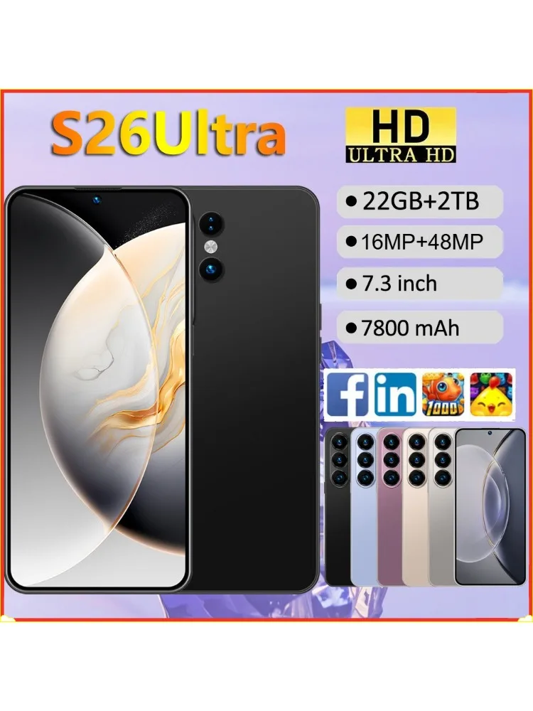 2026 Neue Mobiltelefone für S26 Ultra Smartphone Android 5G 7,3HD Handy 22G+2TB 7800mAh Entsperrt Dual-SIM WLAN