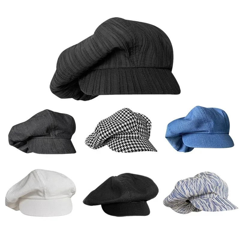 Women Summer Breathable Cloud Hat Lightweight Pleated Large Beret Black Jellyfish Octagonal Painter Cap