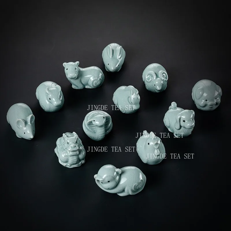 12 Zodiac Celadon Tea Pet Ornament Small Cute and Nourishing Desktop Decoration Tea Ceremony Accessories Ceramic Tea Play