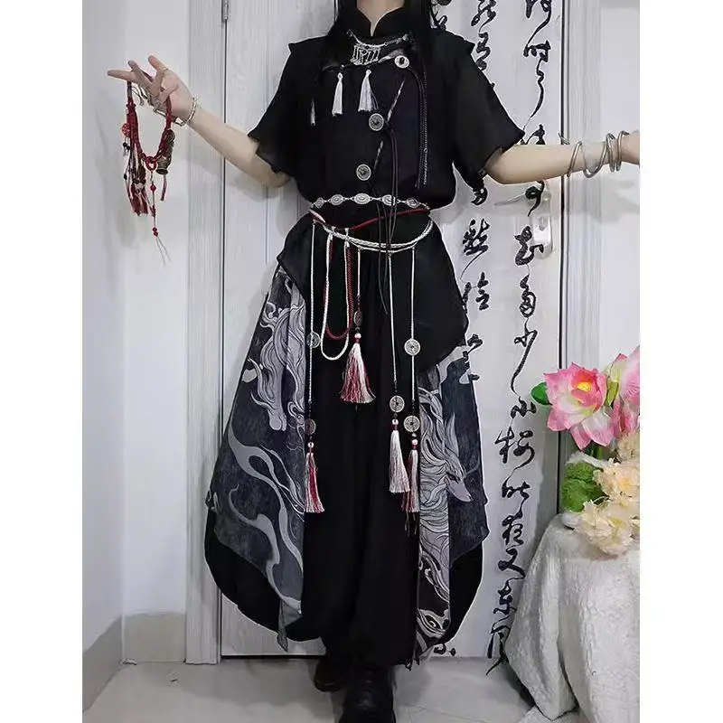 Niche Youthful Sense Costume Men Women New Chinese Style Short Sleeve Shirt Pants Set Carnival Cosplay Suit Bisex Fashion Outfit