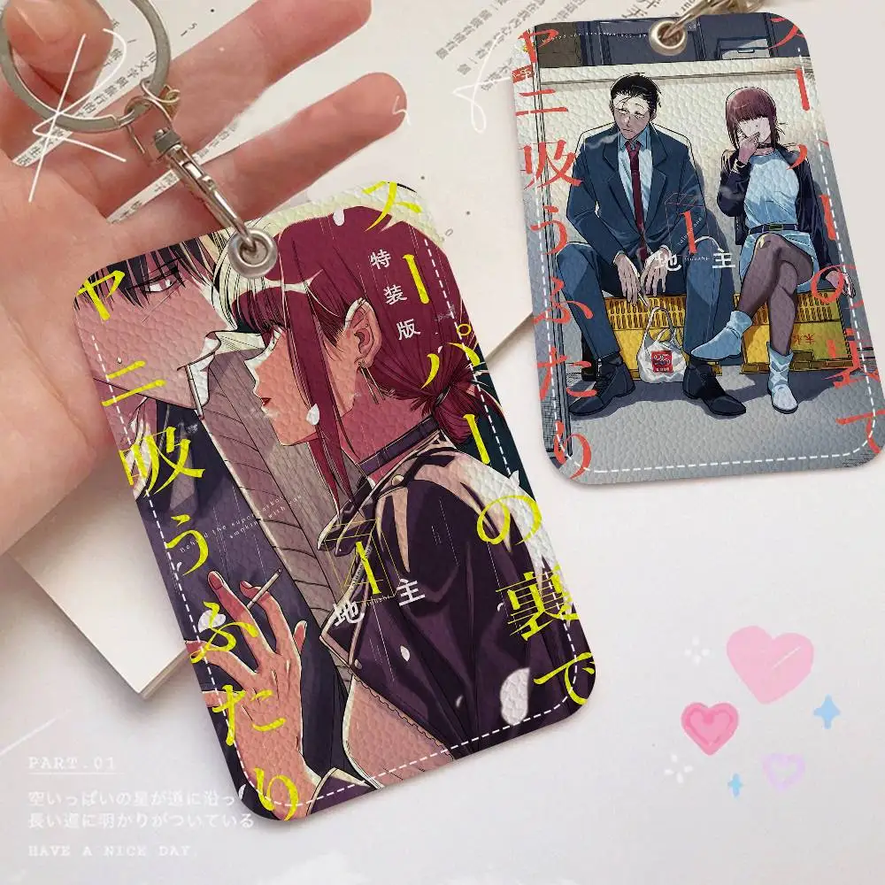 Smoking Behind the Supermarket with You Anime 1Pc Access Card Case Leather Card Holder Key Ring Door Access Tags ID Card Case