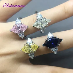 Trendy S925 Sterling Silver Mariquesa Cut 8x14MM Citrine Sapphire High Carbon Diamond Wedding Engagement Ring Fine Jewelry Gifts