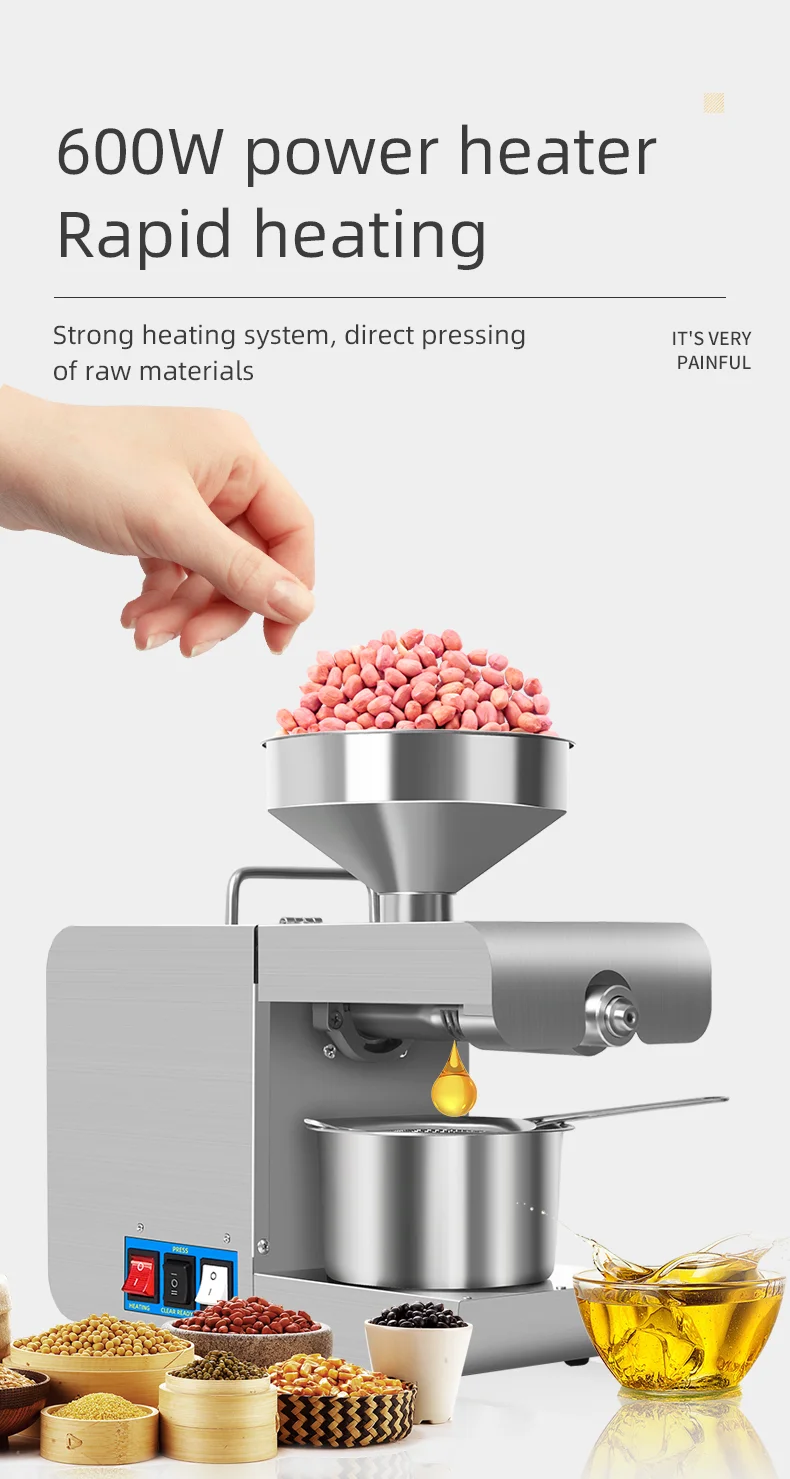 Household Stainless Steel Machine Cold Hot Press Sesame Peanut Soybean Rapeseed Fully Automatic Processing Oil Press