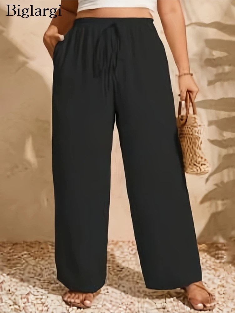 Plus Size Elastyczne spodnie z wysokim stanem Jesienne spodnie damskie Casual Loose Pleated Korean Style Ladies Wide Leg Trousers Fashion Woman Pants