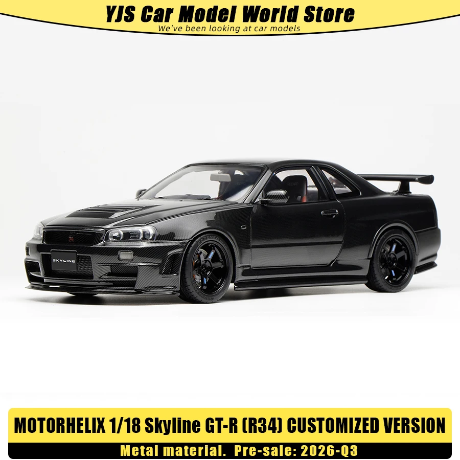 

Металлическая статическая модель автомобиля Motorhelix MH 1:18 Nissan Skyline GTR R34, кастомизированная версия, коллекционная, праздничный подарок.