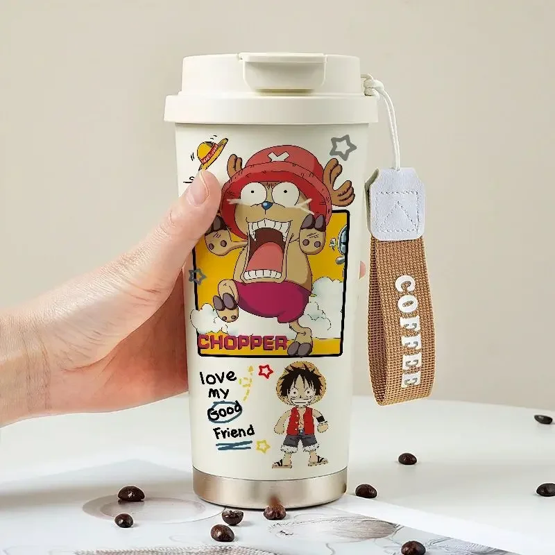 أنيمي الإبداعية قطعة واحدة لوفي المروحية زورو المحمولة سعة كبيرة كوب حراري 316 الفولاذ المقاوم للصدأ فنجان القهوة الباردة هدية عيد