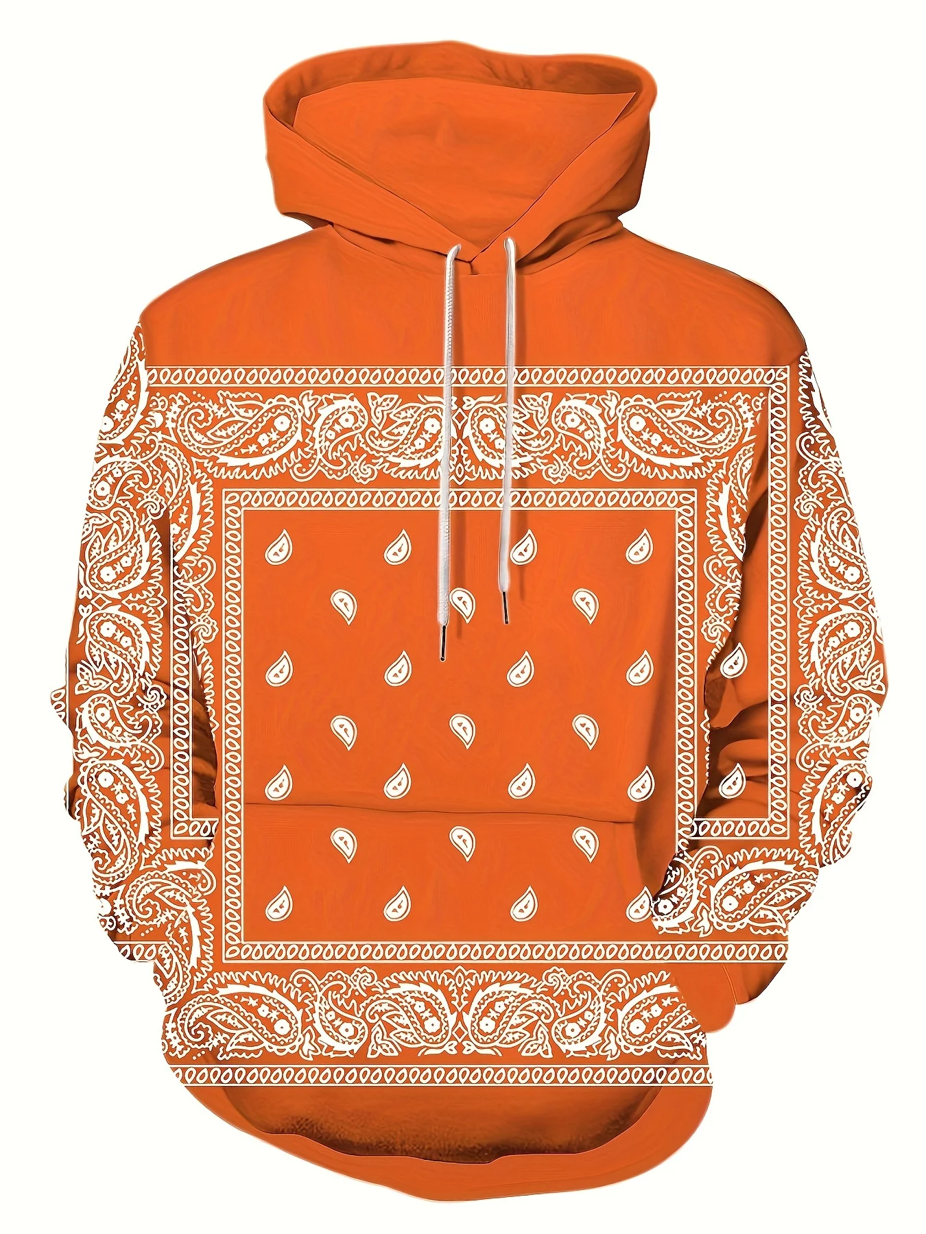 Men\'s Retro Bandana Print Hoodie Men\'s Casual Graphic Design Pullover Hooded Sweatshirt With Kangaroo Pocket Streetwear