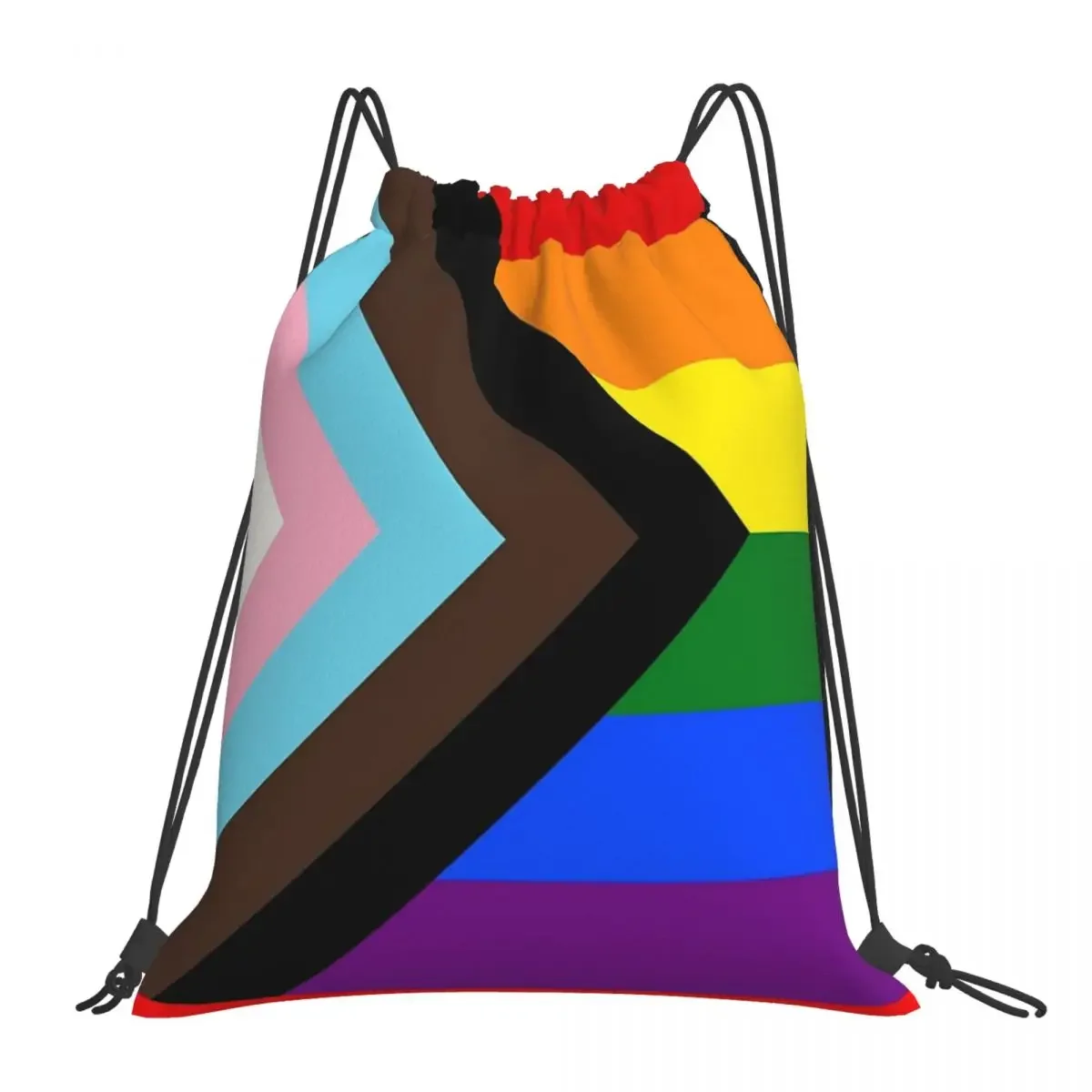 Progress Pride Flag Backpacks Casual Portable Drawstring Bags Drawstring Bundle Pocket Storage Bag BookBag For Travel Students