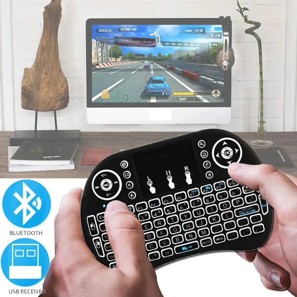 Mini Wireless Keyboard 3 Color Backlit Keyboard 2.4GHz English Russian Air Mouse With Touchpad RGB Gamepad for PC Laptop TV Box