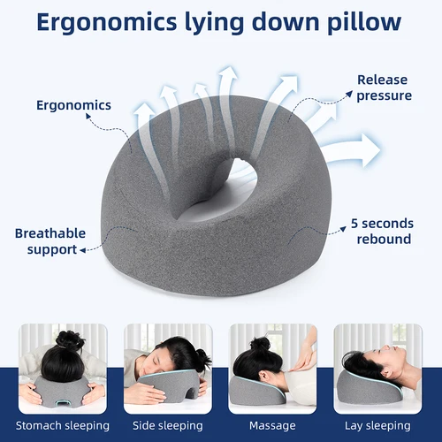 Imagen 2 del producto Almohada suave para la cara, ergonómica, almohada tumbada, espuma viscoelástica, soporte para reposacabezas transpirable, mesa de masaje para Spa, silla, almohada de espuma