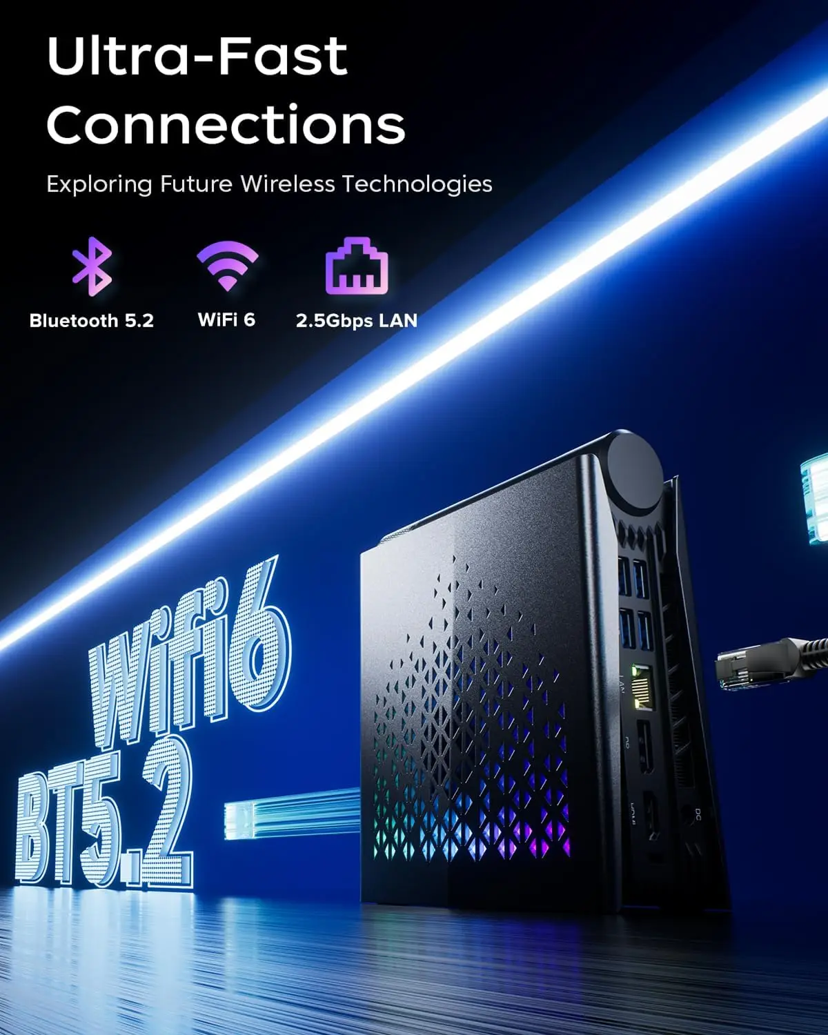 KAMRUI Mini Gaming PC AMD R9 6900HX/R7 6800H 16GB DDR5 512GB M.2 NVMe SSD Wifi6 BT5.2 4K/8K UHD Radeon Grafisch 780M RGB-verlichting