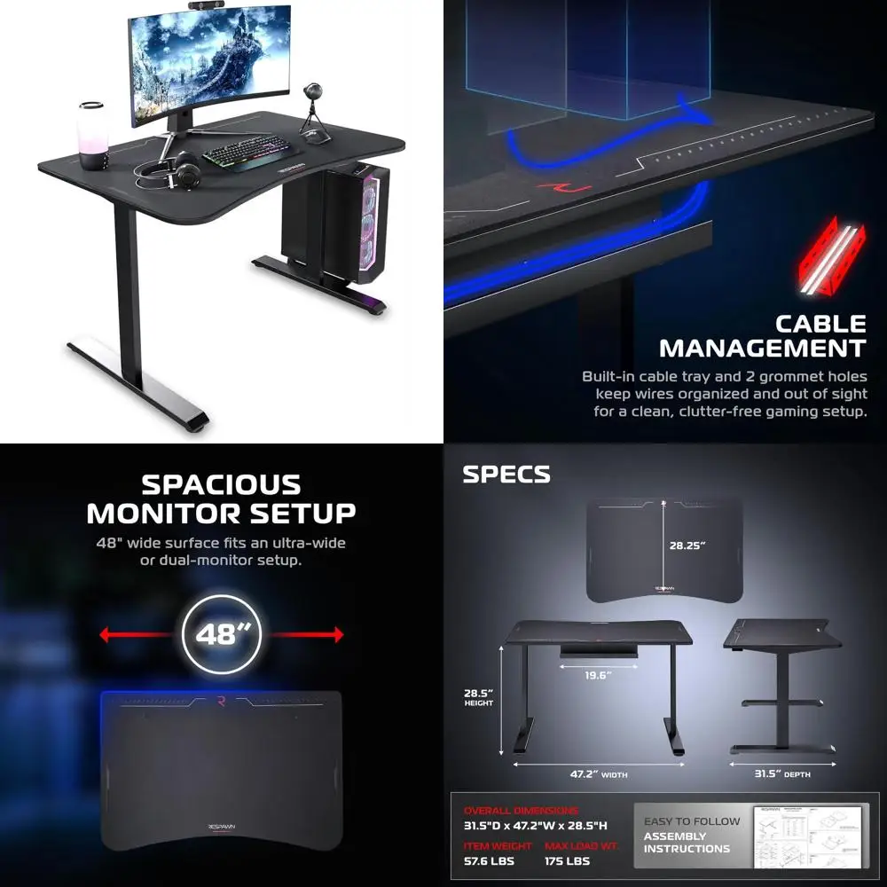 

Игровой стол 1048 с кабель-менеджментом - 48-дюймовый эргономичный компьютерный стол с ковриком для мыши, прочная домашняя рабочая станция, для ноутбуков и ПК