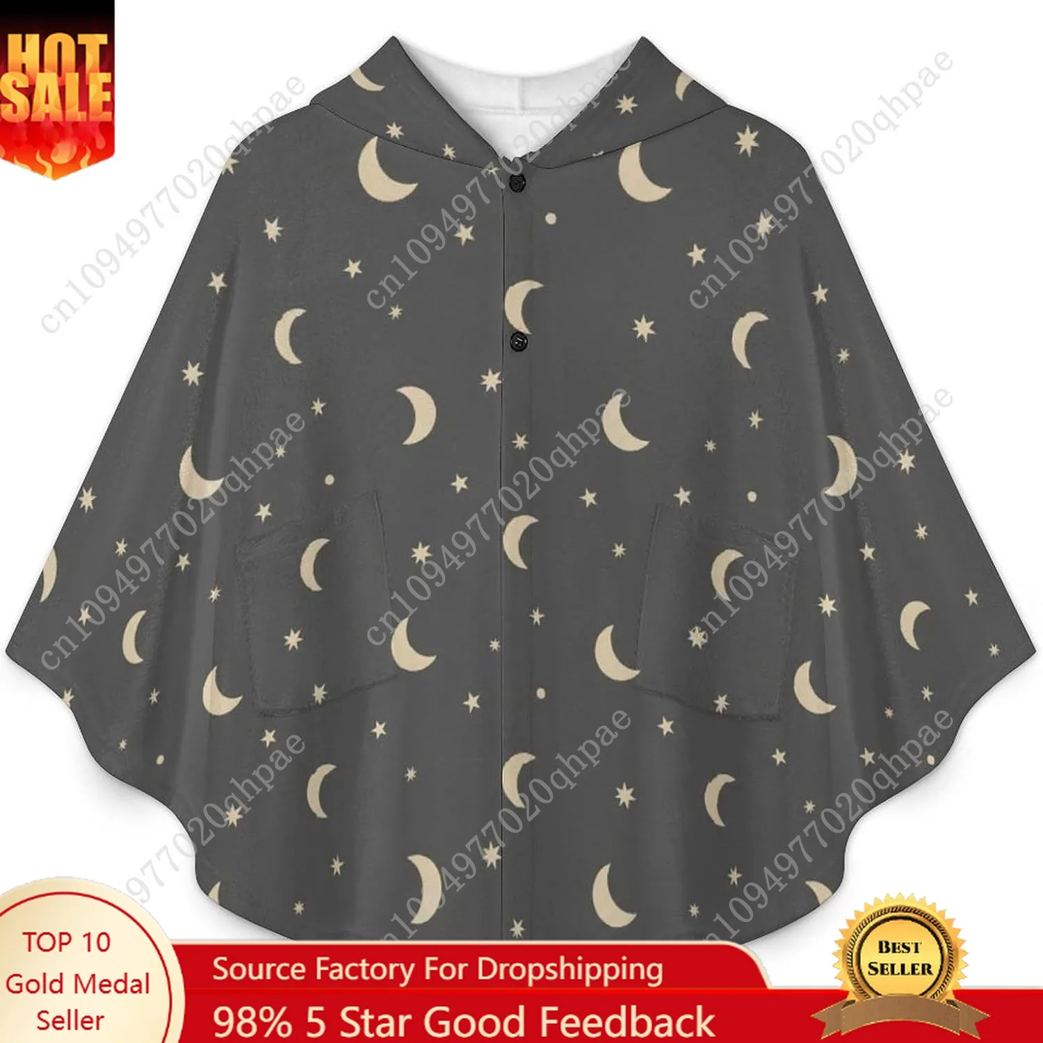 سترة بطانية مريحة من الفلانيل، سترة بقلنسوة كبيرة الحجم من Moon Stars Night Sky مع جيوب للأطفال والمراهقين