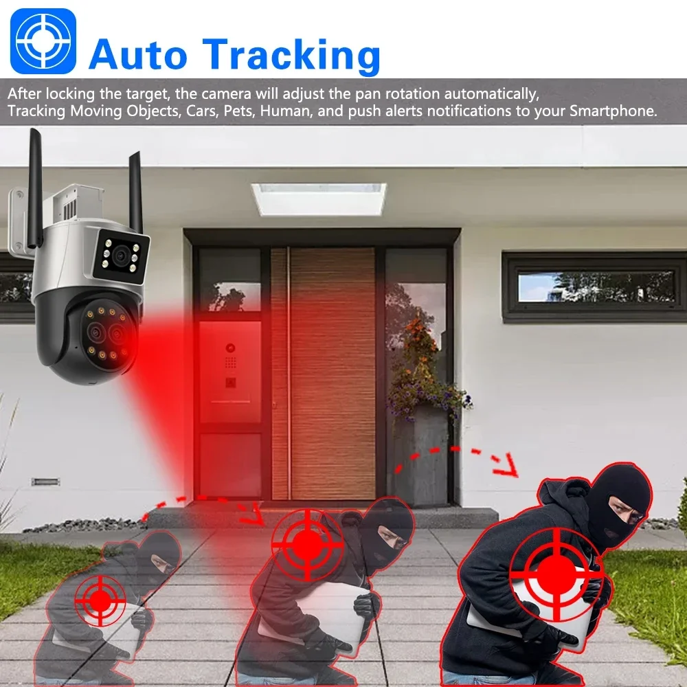 8X Zoom PTZ WiFi Camera 12MP 6K Three Lens Dual Screen Auto Tracking Outdoor Wireless Security IP Camera CCTV Surveillance iCSee