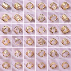 Chic 6pcs/lot Real Gold Color Wide Multi-layer Stainless Steel Ring Love Leaf Rainbow Rings Bulk Sale Women Jewelry Charms Gifts