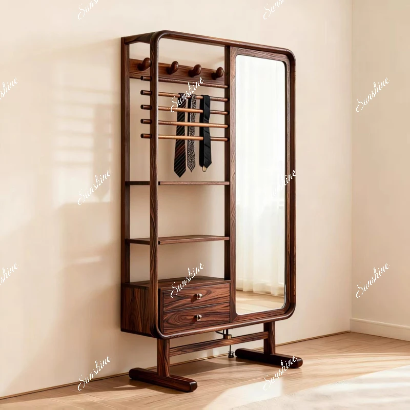 

Solid wood, bedroom floor-to-ceiling coat rack mirror integrated living room home storage