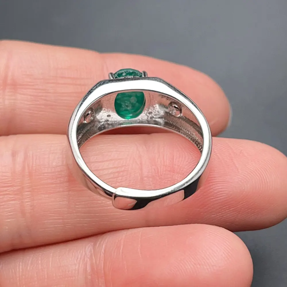 7mm*9mm Lab Created Emerald Color Crystal Ring 18K gold platedPure 925 Silver Gemstone Ring for Men - Image 3