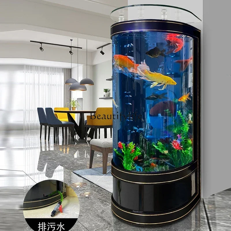 Semi-circular goldfish tank, living room floor-to-ceiling household ecological large glass aquarium, one-click drainage  H