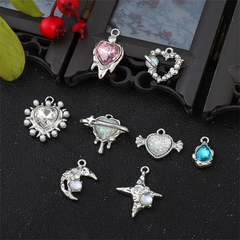 Alloy Colored Rhinestone Love Charms DIY Handmade Necklace Earring Pendant Jewelry Accessories