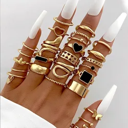 Massimo 27 pezzi Vintage Heart Snake Butterfly Rings Set per le donne metallo placcato oro geometrico Hollow Finger Ring gioielli regalo nuovo