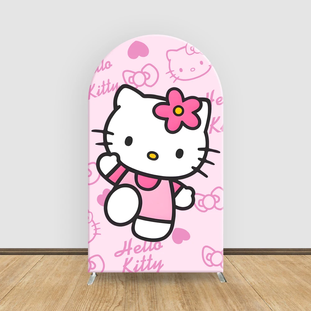 Fondo de arco de Hello Kitty, cubierta de Sanrio, tema rosa, cumpleaños de niña, Baby Shower, fondo de fotografía elástico rosa, decoraciones para fiesta